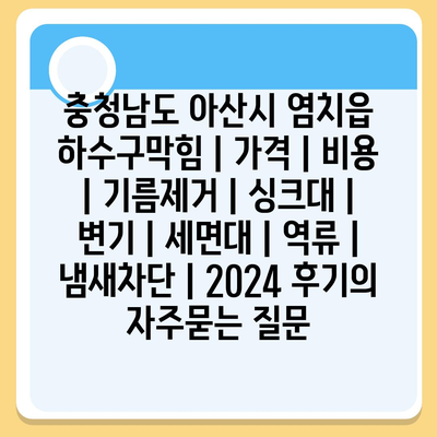 충청남도 아산시 염치읍 하수구막힘 | 가격 | 비용 | 기름제거 | 싱크대 | 변기 | 세면대 | 역류 | 냄새차단 | 2024 후기