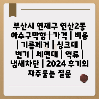 부산시 연제구 연산2동 하수구막힘 | 가격 | 비용 | 기름제거 | 싱크대 | 변기 | 세면대 | 역류 | 냄새차단 | 2024 후기