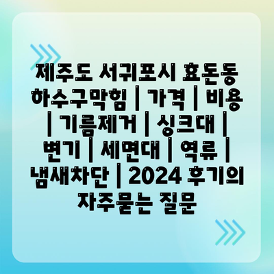 제주도 서귀포시 효돈동 하수구막힘 | 가격 | 비용 | 기름제거 | 싱크대 | 변기 | 세면대 | 역류 | 냄새차단 | 2024 후기