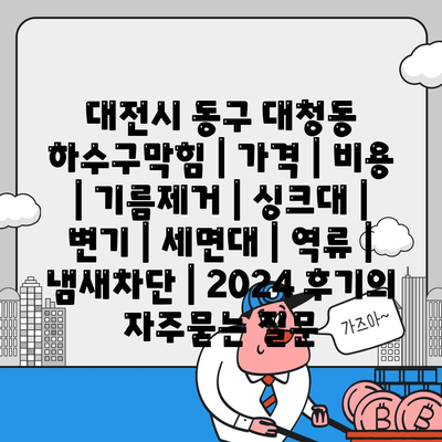 대전시 동구 대청동 하수구막힘 | 가격 | 비용 | 기름제거 | 싱크대 | 변기 | 세면대 | 역류 | 냄새차단 | 2024 후기