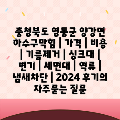 충청북도 영동군 양강면 하수구막힘 | 가격 | 비용 | 기름제거 | 싱크대 | 변기 | 세면대 | 역류 | 냄새차단 | 2024 후기