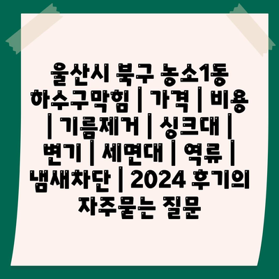 울산시 북구 농소1동 하수구막힘 | 가격 | 비용 | 기름제거 | 싱크대 | 변기 | 세면대 | 역류 | 냄새차단 | 2024 후기