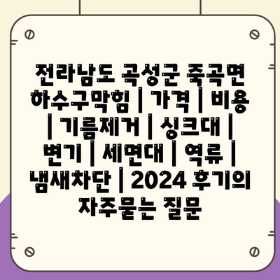 전라남도 곡성군 죽곡면 하수구막힘 | 가격 | 비용 | 기름제거 | 싱크대 | 변기 | 세면대 | 역류 | 냄새차단 | 2024 후기