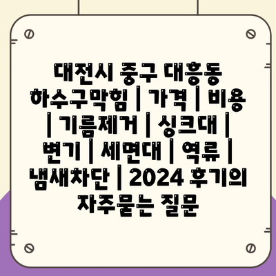 대전시 중구 대흥동 하수구막힘 | 가격 | 비용 | 기름제거 | 싱크대 | 변기 | 세면대 | 역류 | 냄새차단 | 2024 후기