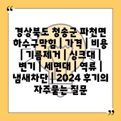 경상북도 청송군 파천면 하수구막힘 | 가격 | 비용 | 기름제거 | 싱크대 | 변기 | 세면대 | 역류 | 냄새차단 | 2024 후기