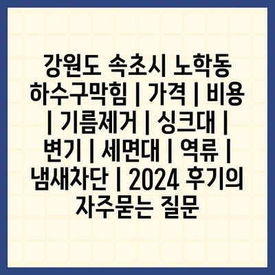 강원도 속초시 노학동 하수구막힘 | 가격 | 비용 | 기름제거 | 싱크대 | 변기 | 세면대 | 역류 | 냄새차단 | 2024 후기