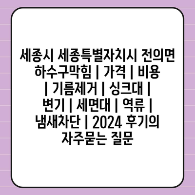 세종시 세종특별자치시 전의면 하수구막힘 | 가격 | 비용 | 기름제거 | 싱크대 | 변기 | 세면대 | 역류 | 냄새차단 | 2024 후기