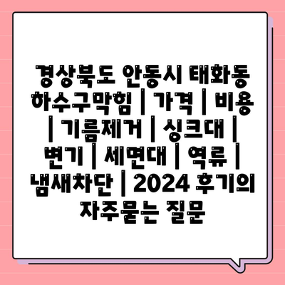 경상북도 안동시 태화동 하수구막힘 | 가격 | 비용 | 기름제거 | 싱크대 | 변기 | 세면대 | 역류 | 냄새차단 | 2024 후기