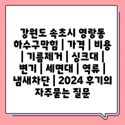 강원도 속초시 영랑동 하수구막힘 | 가격 | 비용 | 기름제거 | 싱크대 | 변기 | 세면대 | 역류 | 냄새차단 | 2024 후기