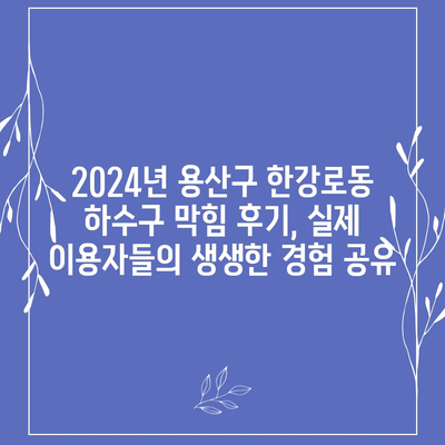 서울시 용산구 한강로동 하수구막힘 | 가격 | 비용 | 기름제거 | 싱크대 | 변기 | 세면대 | 역류 | 냄새차단 | 2024 후기