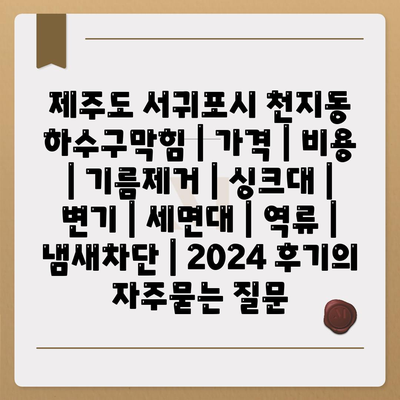 제주도 서귀포시 천지동 하수구막힘 | 가격 | 비용 | 기름제거 | 싱크대 | 변기 | 세면대 | 역류 | 냄새차단 | 2024 후기