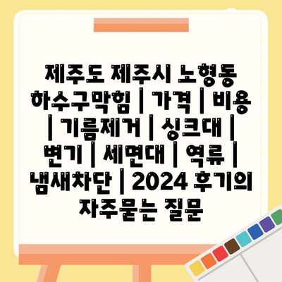 제주도 제주시 노형동 하수구막힘 | 가격 | 비용 | 기름제거 | 싱크대 | 변기 | 세면대 | 역류 | 냄새차단 | 2024 후기