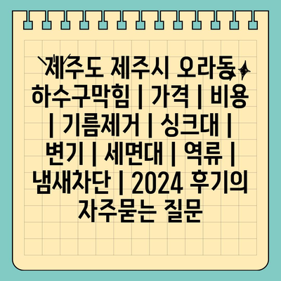 제주도 제주시 오라동 하수구막힘 | 가격 | 비용 | 기름제거 | 싱크대 | 변기 | 세면대 | 역류 | 냄새차단 | 2024 후기