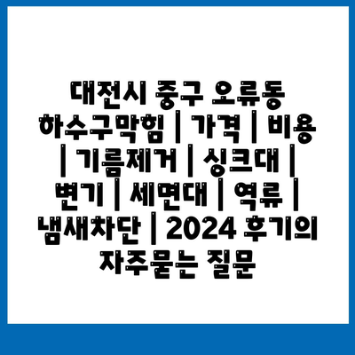 대전시 중구 오류동 하수구막힘 | 가격 | 비용 | 기름제거 | 싱크대 | 변기 | 세면대 | 역류 | 냄새차단 | 2024 후기