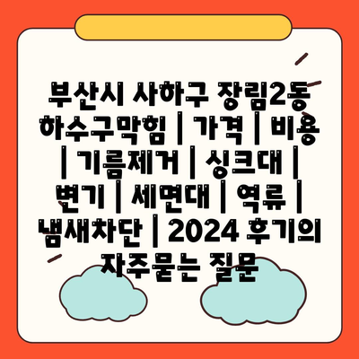 부산시 사하구 장림2동 하수구막힘 | 가격 | 비용 | 기름제거 | 싱크대 | 변기 | 세면대 | 역류 | 냄새차단 | 2024 후기