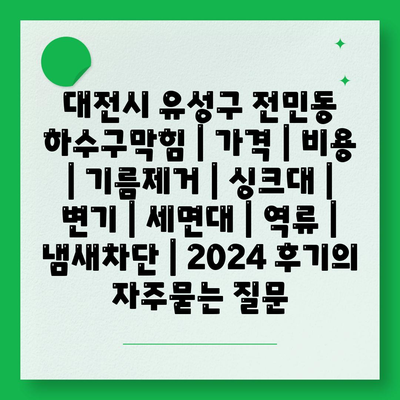 대전시 유성구 전민동 하수구막힘 | 가격 | 비용 | 기름제거 | 싱크대 | 변기 | 세면대 | 역류 | 냄새차단 | 2024 후기