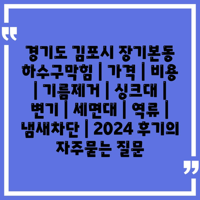 경기도 김포시 장기본동 하수구막힘 | 가격 | 비용 | 기름제거 | 싱크대 | 변기 | 세면대 | 역류 | 냄새차단 | 2024 후기