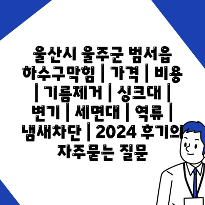 울산시 울주군 범서읍 하수구막힘 | 가격 | 비용 | 기름제거 | 싱크대 | 변기 | 세면대 | 역류 | 냄새차단 | 2024 후기