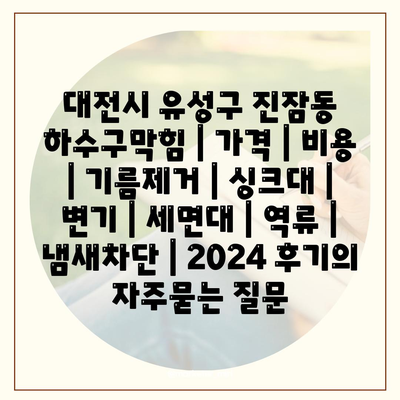 대전시 유성구 진잠동 하수구막힘 | 가격 | 비용 | 기름제거 | 싱크대 | 변기 | 세면대 | 역류 | 냄새차단 | 2024 후기