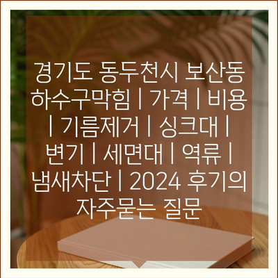 경기도 동두천시 보산동 하수구막힘 | 가격 | 비용 | 기름제거 | 싱크대 | 변기 | 세면대 | 역류 | 냄새차단 | 2024 후기