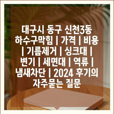 대구시 동구 신천3동 하수구막힘 | 가격 | 비용 | 기름제거 | 싱크대 | 변기 | 세면대 | 역류 | 냄새차단 | 2024 후기