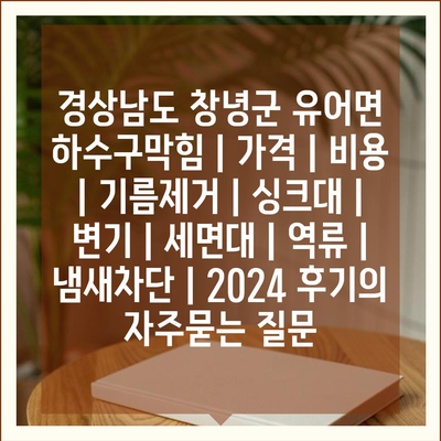 경상남도 창녕군 유어면 하수구막힘 | 가격 | 비용 | 기름제거 | 싱크대 | 변기 | 세면대 | 역류 | 냄새차단 | 2024 후기