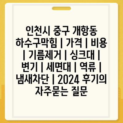 인천시 중구 개항동 하수구막힘 | 가격 | 비용 | 기름제거 | 싱크대 | 변기 | 세면대 | 역류 | 냄새차단 | 2024 후기