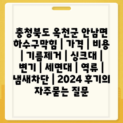 충청북도 옥천군 안남면 하수구막힘 | 가격 | 비용 | 기름제거 | 싱크대 | 변기 | 세면대 | 역류 | 냄새차단 | 2024 후기