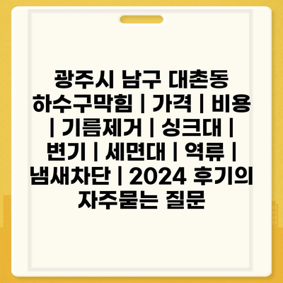 광주시 남구 대촌동 하수구막힘 | 가격 | 비용 | 기름제거 | 싱크대 | 변기 | 세면대 | 역류 | 냄새차단 | 2024 후기