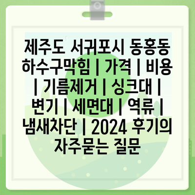 제주도 서귀포시 동홍동 하수구막힘 | 가격 | 비용 | 기름제거 | 싱크대 | 변기 | 세면대 | 역류 | 냄새차단 | 2024 후기