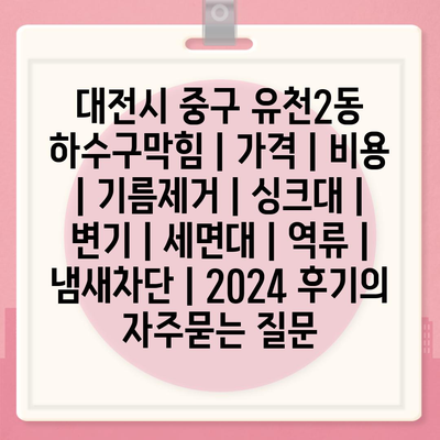 대전시 중구 유천2동 하수구막힘 | 가격 | 비용 | 기름제거 | 싱크대 | 변기 | 세면대 | 역류 | 냄새차단 | 2024 후기