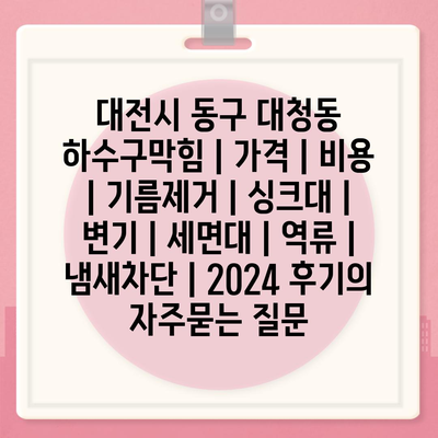 대전시 동구 대청동 하수구막힘 | 가격 | 비용 | 기름제거 | 싱크대 | 변기 | 세면대 | 역류 | 냄새차단 | 2024 후기