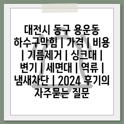 대전시 동구 용운동 하수구막힘 | 가격 | 비용 | 기름제거 | 싱크대 | 변기 | 세면대 | 역류 | 냄새차단 | 2024 후기