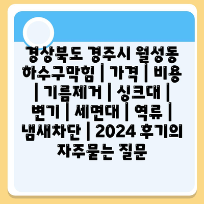 경상북도 경주시 월성동 하수구막힘 | 가격 | 비용 | 기름제거 | 싱크대 | 변기 | 세면대 | 역류 | 냄새차단 | 2024 후기