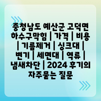 충청남도 예산군 고덕면 하수구막힘 | 가격 | 비용 | 기름제거 | 싱크대 | 변기 | 세면대 | 역류 | 냄새차단 | 2024 후기