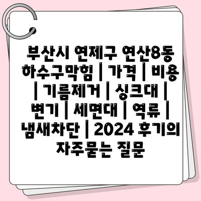 부산시 연제구 연산8동 하수구막힘 | 가격 | 비용 | 기름제거 | 싱크대 | 변기 | 세면대 | 역류 | 냄새차단 | 2024 후기