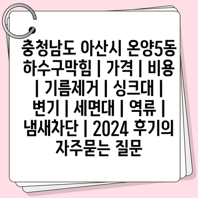 충청남도 아산시 온양5동 하수구막힘 | 가격 | 비용 | 기름제거 | 싱크대 | 변기 | 세면대 | 역류 | 냄새차단 | 2024 후기