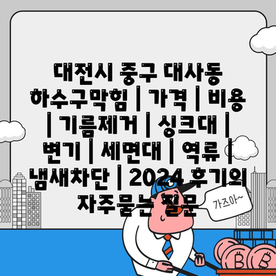 대전시 중구 대사동 하수구막힘 | 가격 | 비용 | 기름제거 | 싱크대 | 변기 | 세면대 | 역류 | 냄새차단 | 2024 후기