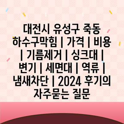 대전시 유성구 죽동 하수구막힘 | 가격 | 비용 | 기름제거 | 싱크대 | 변기 | 세면대 | 역류 | 냄새차단 | 2024 후기