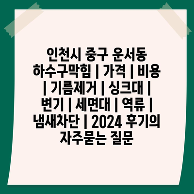 인천시 중구 운서동 하수구막힘 | 가격 | 비용 | 기름제거 | 싱크대 | 변기 | 세면대 | 역류 | 냄새차단 | 2024 후기