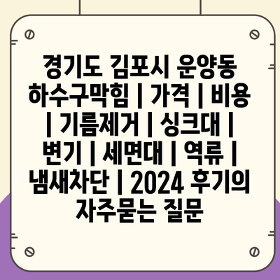 경기도 김포시 운양동 하수구막힘 | 가격 | 비용 | 기름제거 | 싱크대 | 변기 | 세면대 | 역류 | 냄새차단 | 2024 후기