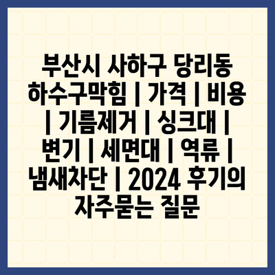 부산시 사하구 당리동 하수구막힘 | 가격 | 비용 | 기름제거 | 싱크대 | 변기 | 세면대 | 역류 | 냄새차단 | 2024 후기