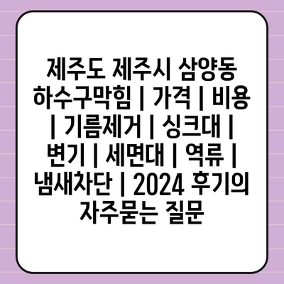 제주도 제주시 삼양동 하수구막힘 | 가격 | 비용 | 기름제거 | 싱크대 | 변기 | 세면대 | 역류 | 냄새차단 | 2024 후기