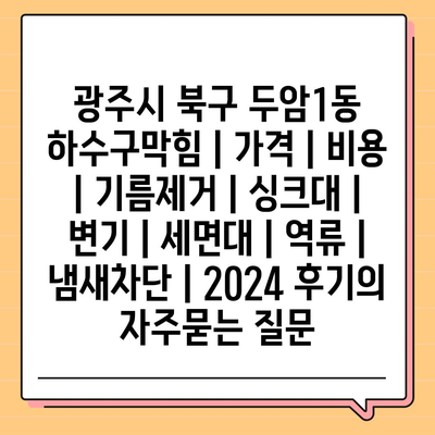 광주시 북구 두암1동 하수구막힘 | 가격 | 비용 | 기름제거 | 싱크대 | 변기 | 세면대 | 역류 | 냄새차단 | 2024 후기