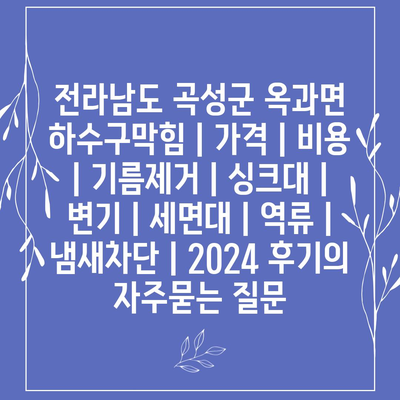 전라남도 곡성군 옥과면 하수구막힘 | 가격 | 비용 | 기름제거 | 싱크대 | 변기 | 세면대 | 역류 | 냄새차단 | 2024 후기