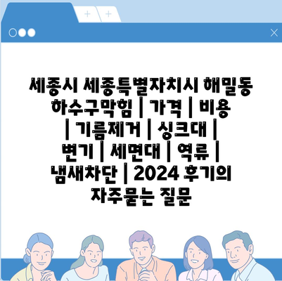 세종시 세종특별자치시 해밀동 하수구막힘 | 가격 | 비용 | 기름제거 | 싱크대 | 변기 | 세면대 | 역류 | 냄새차단 | 2024 후기