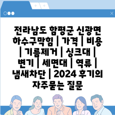 전라남도 함평군 신광면 하수구막힘 | 가격 | 비용 | 기름제거 | 싱크대 | 변기 | 세면대 | 역류 | 냄새차단 | 2024 후기