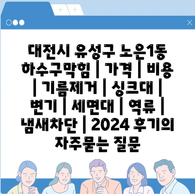 대전시 유성구 노은1동 하수구막힘 | 가격 | 비용 | 기름제거 | 싱크대 | 변기 | 세면대 | 역류 | 냄새차단 | 2024 후기