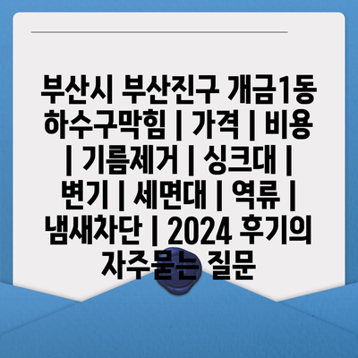 부산시 부산진구 개금1동 하수구막힘 | 가격 | 비용 | 기름제거 | 싱크대 | 변기 | 세면대 | 역류 | 냄새차단 | 2024 후기