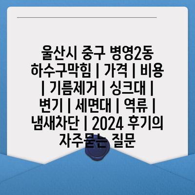 울산시 중구 병영2동 하수구막힘 | 가격 | 비용 | 기름제거 | 싱크대 | 변기 | 세면대 | 역류 | 냄새차단 | 2024 후기